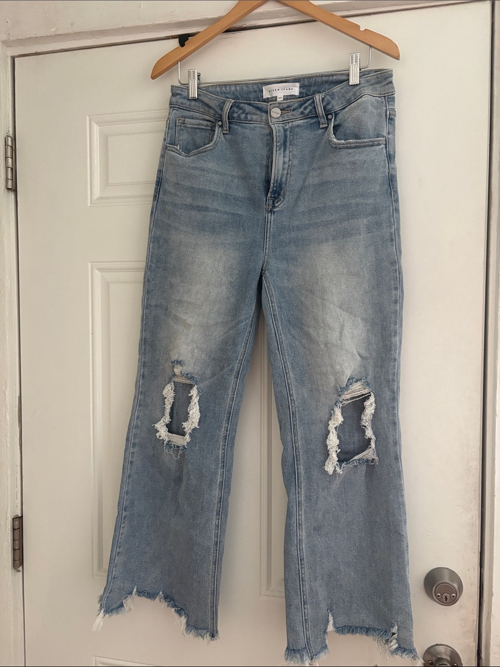 Women's Light Blue Distressed Cropped Jeans - Ankle Crop